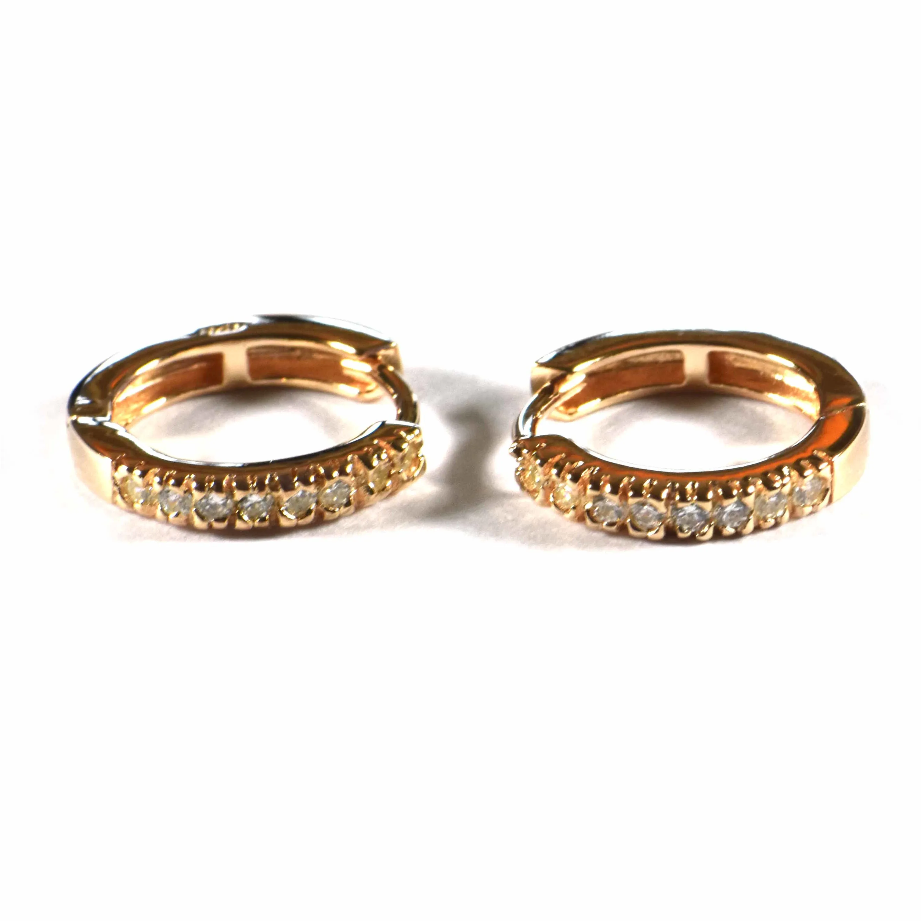 15mm Circle silver earring with prong setting white CZ & pink gold plating