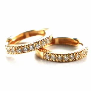 15mm Circle silver earring with prong setting white CZ & pink gold plating