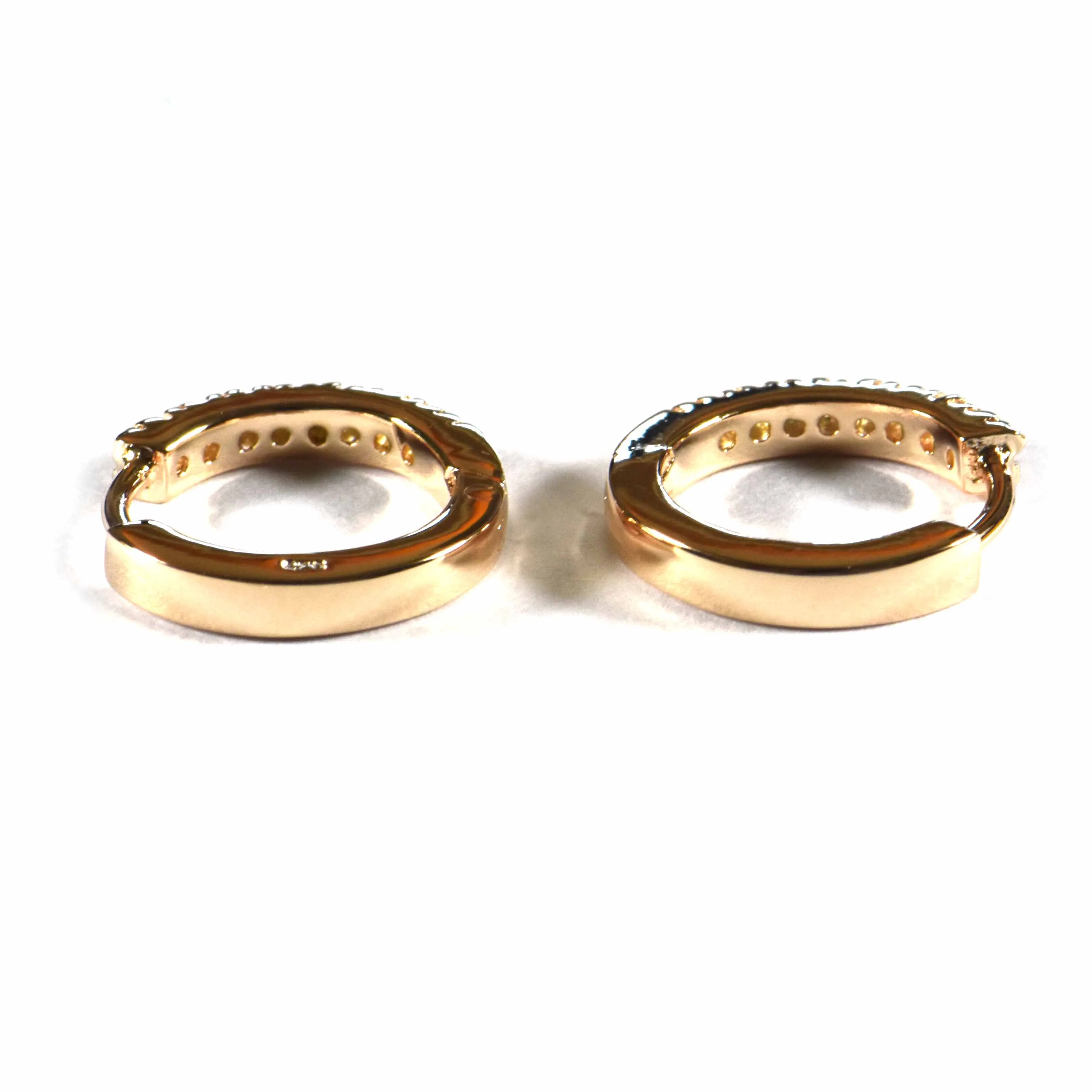 15mm Circle silver earring with prong setting white CZ & pink gold plating