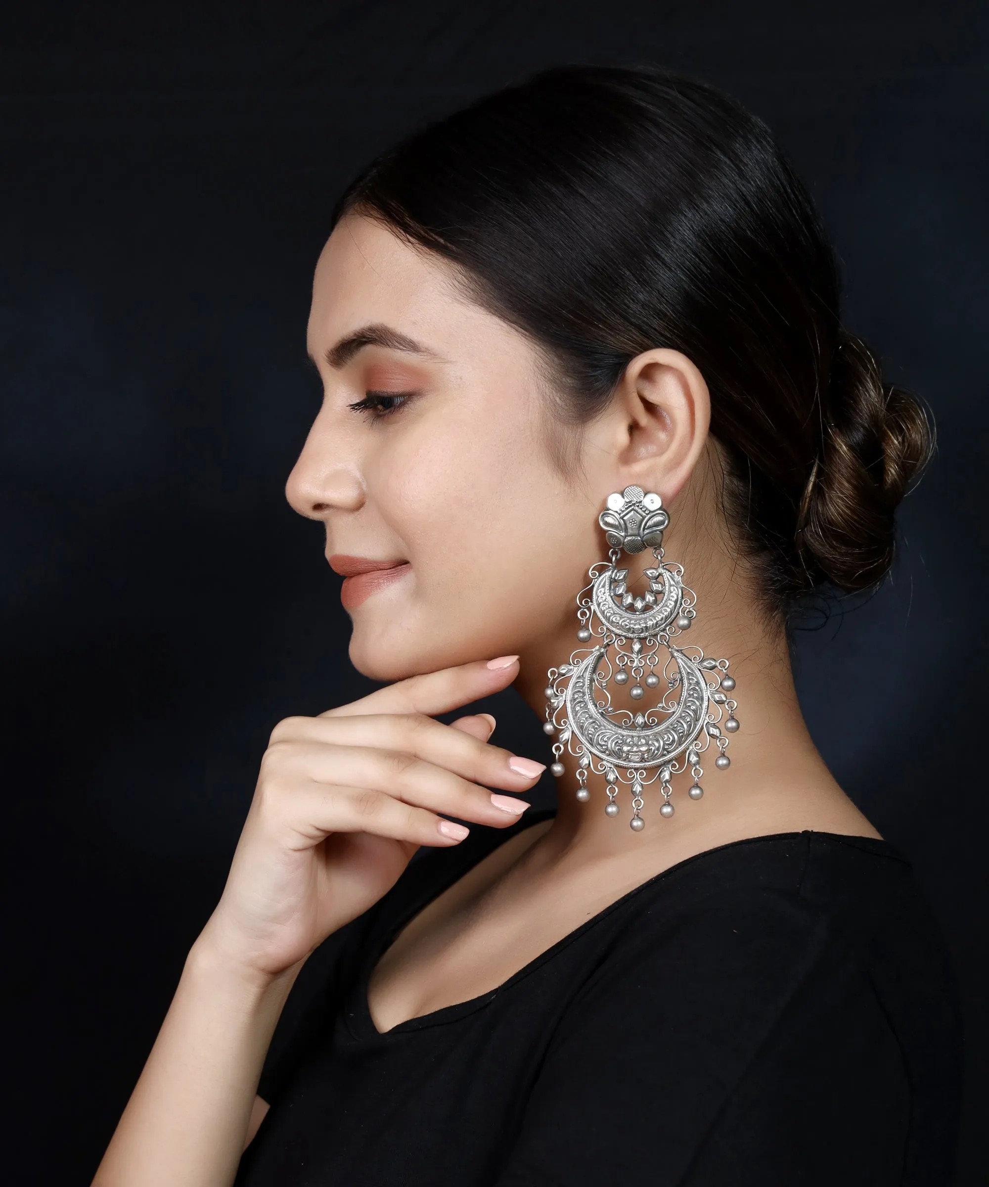 925 Long Silver Antique Look Handmade Earring With Silver Ball Hanging