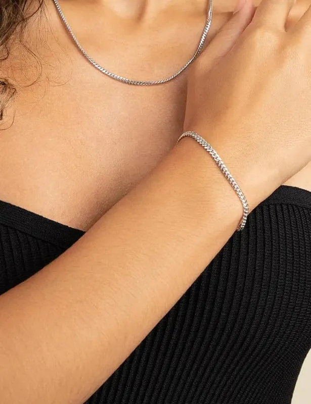 925 Sterling Silver Cuban Link Chain Bracelet 3mm 5mm 8mm Silver Bracelet for Men Women 6.5-9 Inches