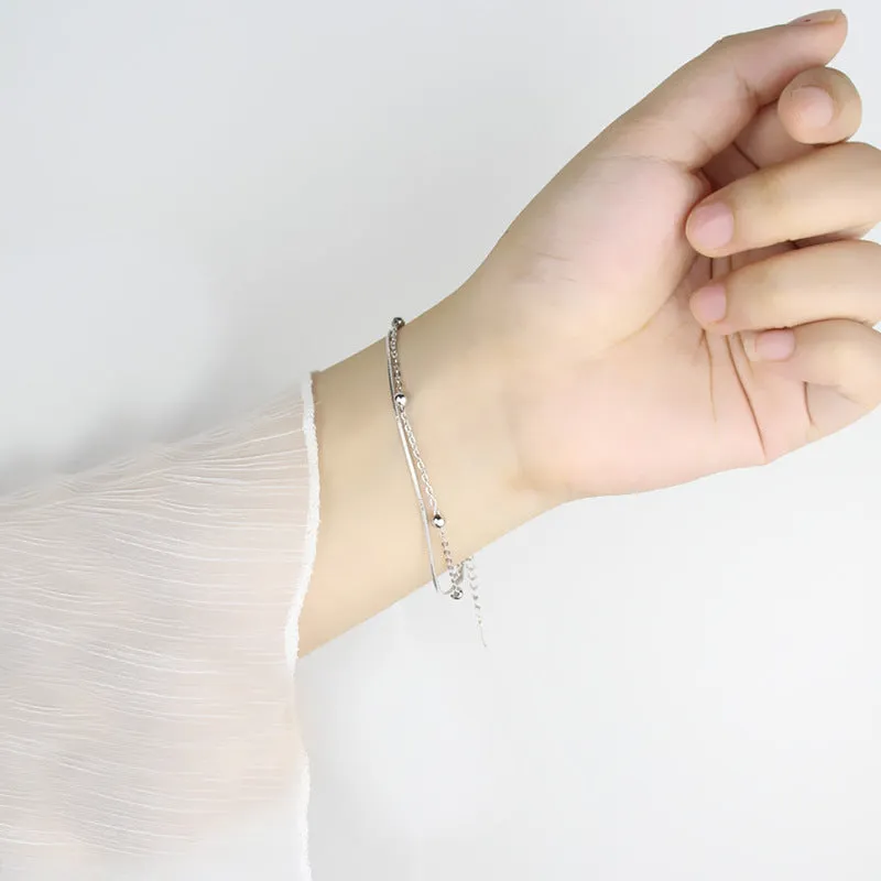 925 Sterling silver double layer snake bone bracelet