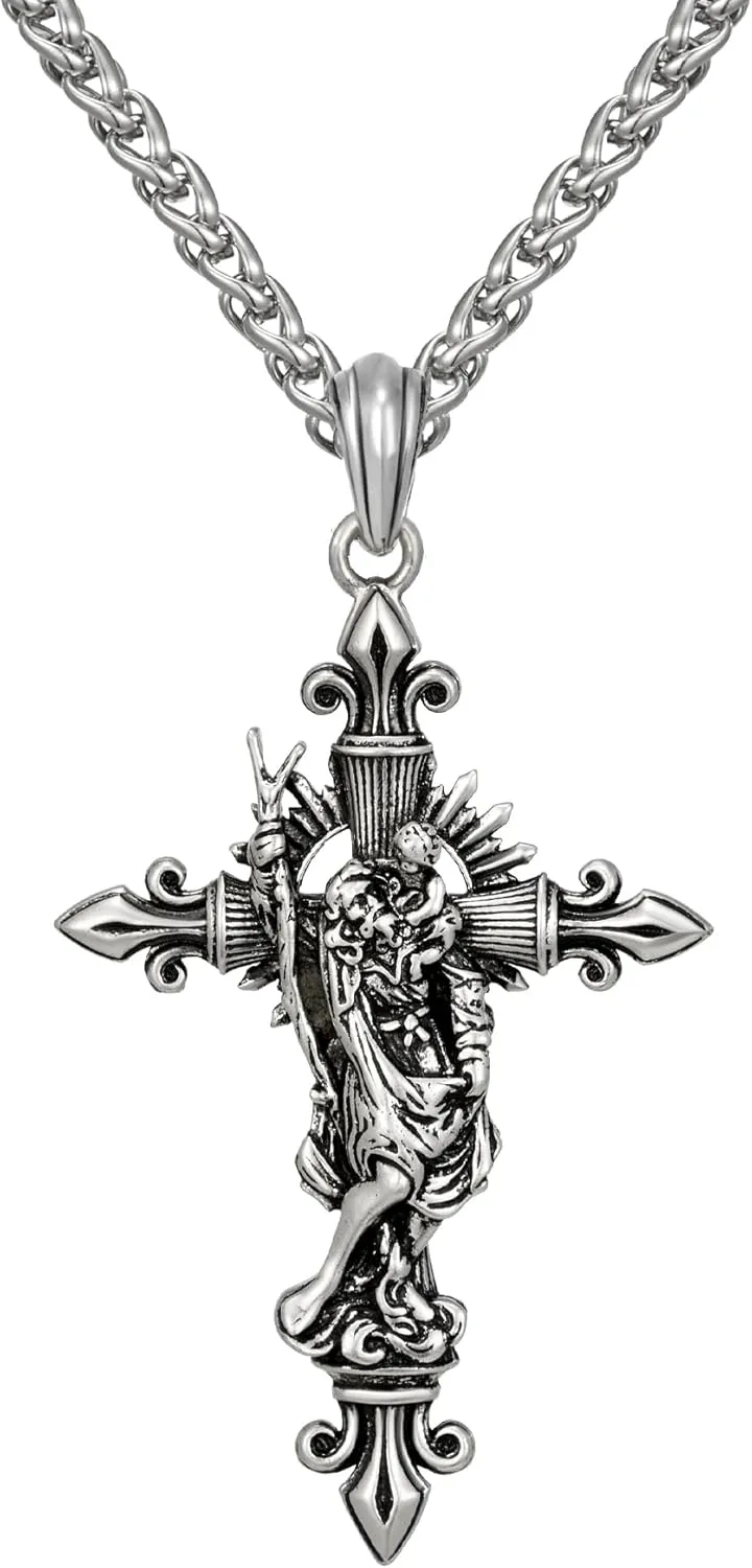 925 Sterling Silver Saint Necklace for Men, Patron Amulet Saint Medal Religious Gift for Easter | Birthday | Fathers Day | Christmas