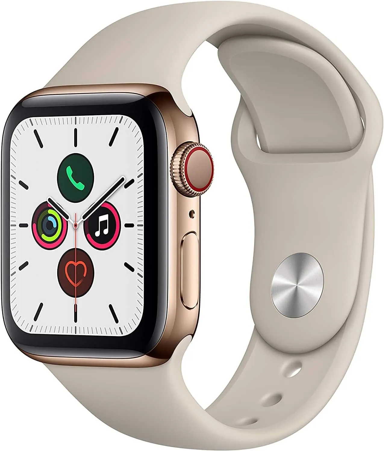 Apple Watch Series 5 (GPS   Cellular, 40MM) - Gold Stainless Steel Case with Stone Sport Band (Renewed)