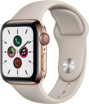 Apple Watch Series 5 (GPS   Cellular, 40MM) - Gold Stainless Steel Case with Stone Sport Band (Renewed)