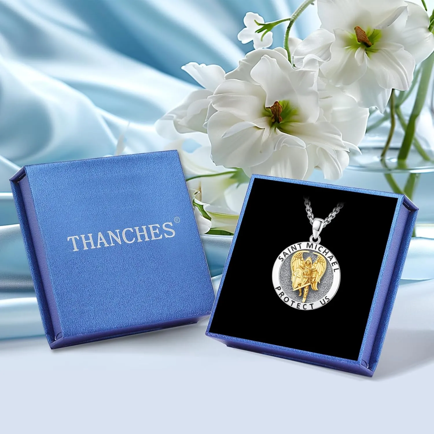 Archangel St Michael Pendant Necklace for Men Women, 925 Sterling Silver Patron Saint of Courage and Protection Medal Pendant