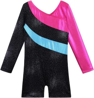BAOHULU Gymnastics Leotards for Toddler Girls Long Sleeve Sparkle Stripes Tank Biketards Dance Unitards