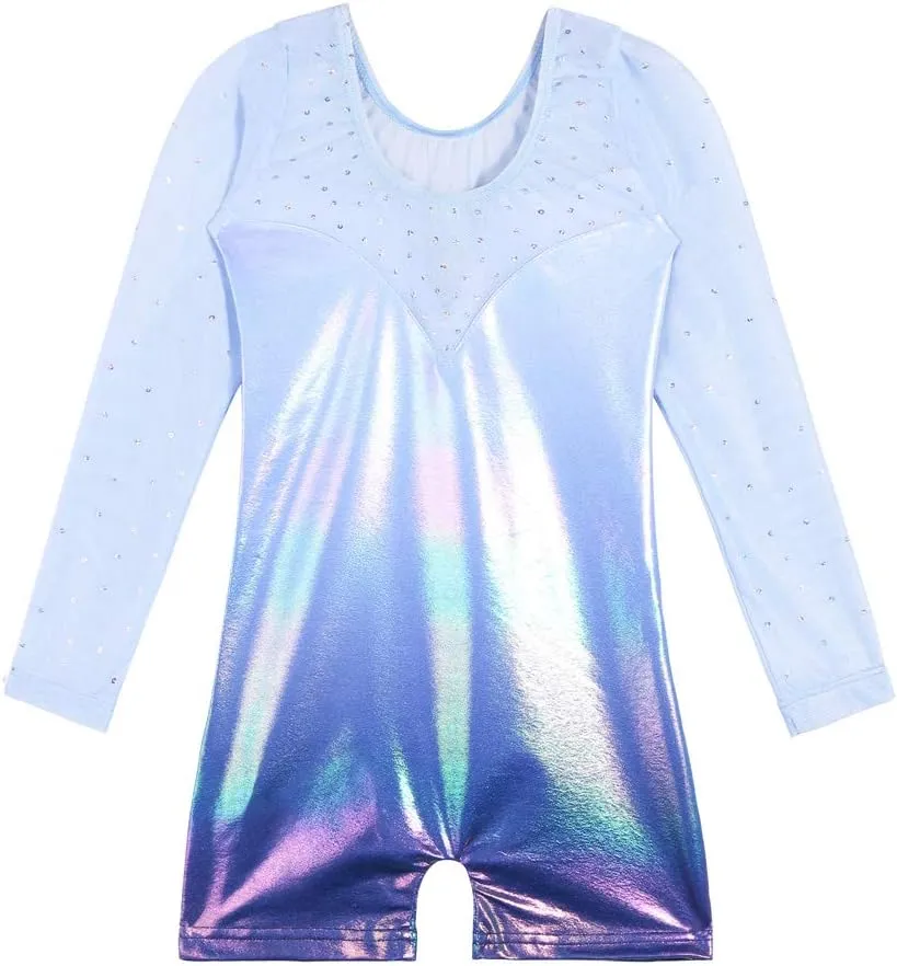 BAOHULU Gymnastics Leotards for Toddler Girls Long Sleeve Sparkle Stripes Tank Biketards Dance Unitards