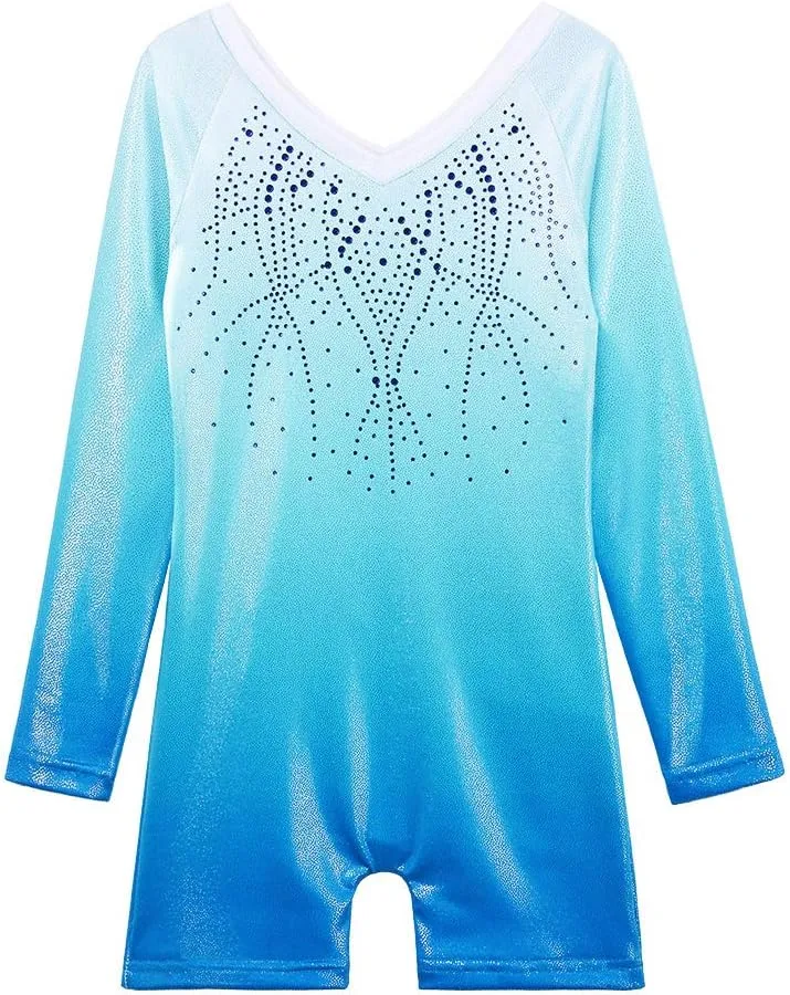 BAOHULU Gymnastics Leotards for Toddler Girls Long Sleeve Sparkle Stripes Tank Biketards Dance Unitards