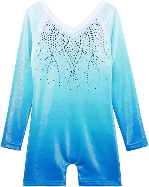 BAOHULU Gymnastics Leotards for Toddler Girls Long Sleeve Sparkle Stripes Tank Biketards Dance Unitards