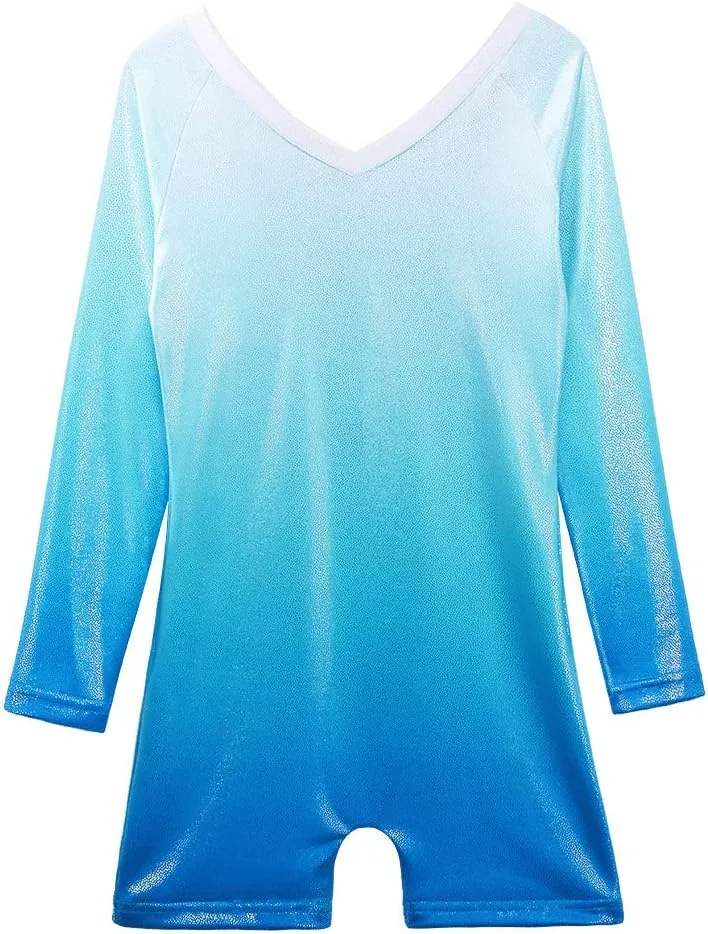 BAOHULU Gymnastics Leotards for Toddler Girls Long Sleeve Sparkle Stripes Tank Biketards Dance Unitards
