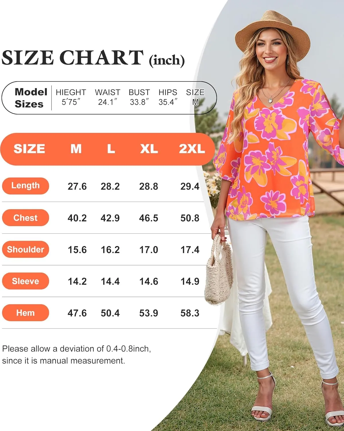 Bebonnie Womens Ruffle 3/4 Sleeve V Neck Double Layers Chiffon Blouses Dressy Tops