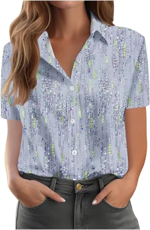 Button Down Shirts for Women Dressy Casual Short Sleeve Blouses Trendy Business Work Tops Trendy Summer Beach Outfits