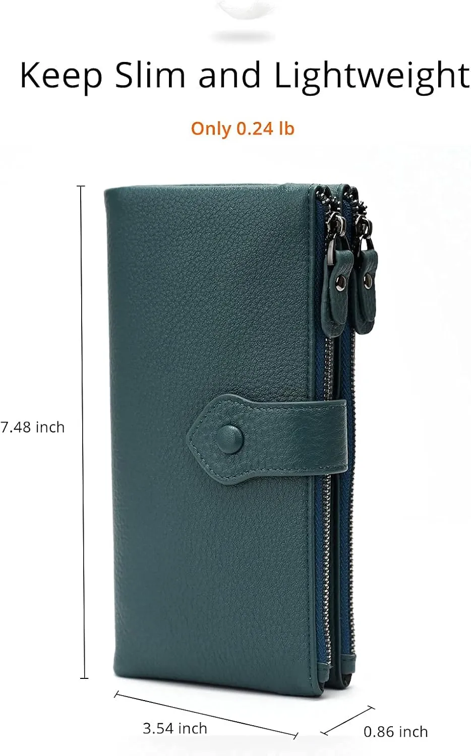 Bveyzi Women Soft Leather RFID Blocking Bifold Slim Wallets Ladies Credit Card Holder Double Zipper Pocket