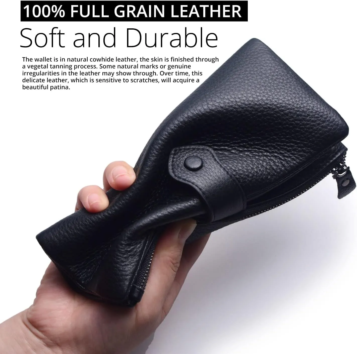 Bveyzi Women Soft Leather RFID Blocking Bifold Slim Wallets Ladies Credit Card Holder Double Zipper Pocket