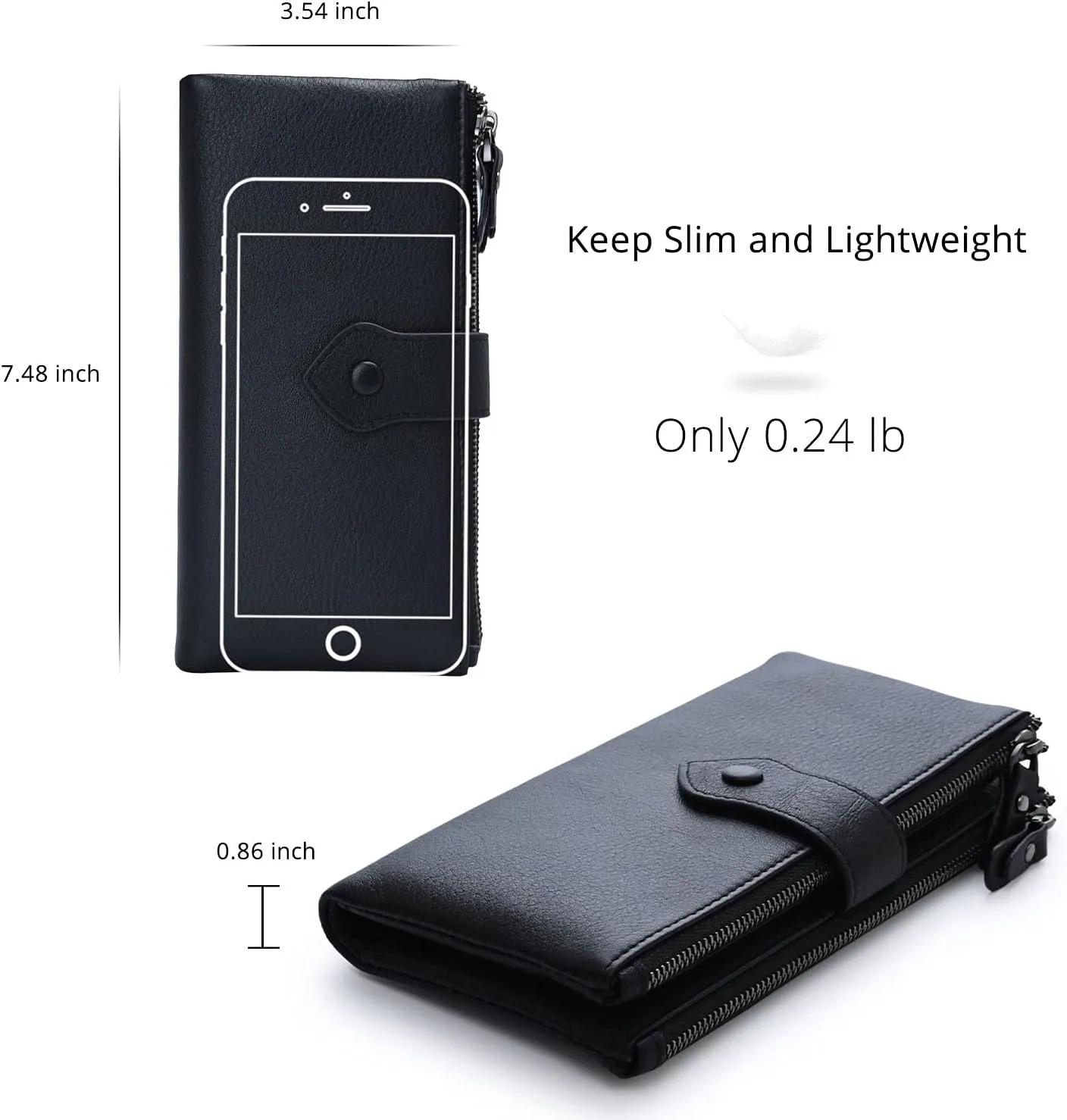 Bveyzi Women Soft Leather RFID Blocking Bifold Slim Wallets Ladies Credit Card Holder Double Zipper Pocket