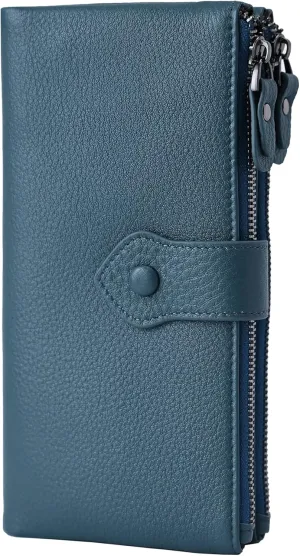 Bveyzi Women Soft Leather RFID Blocking Bifold Slim Wallets Ladies Credit Card Holder Double Zipper Pocket
