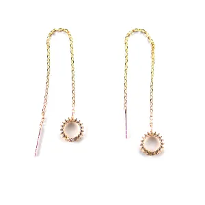 Circle & chain silver earring with CZ & pink gold plating
