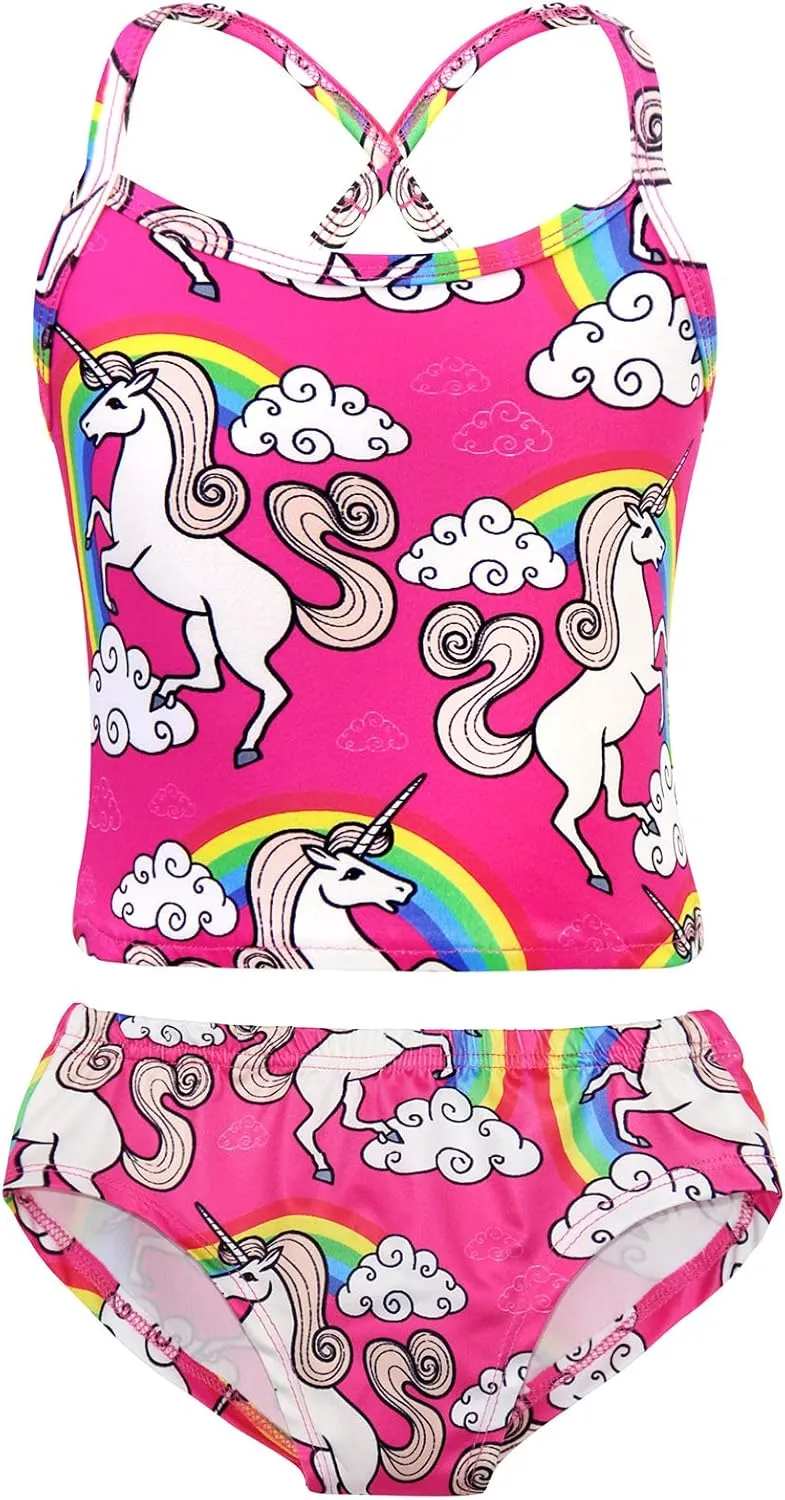 COTRIO Girls Swimsuit Rainbow Unicorn Tankini Swimwear Bathing Suit 2 Piece Beach Bikini for 2-10 Years Toddler Baby