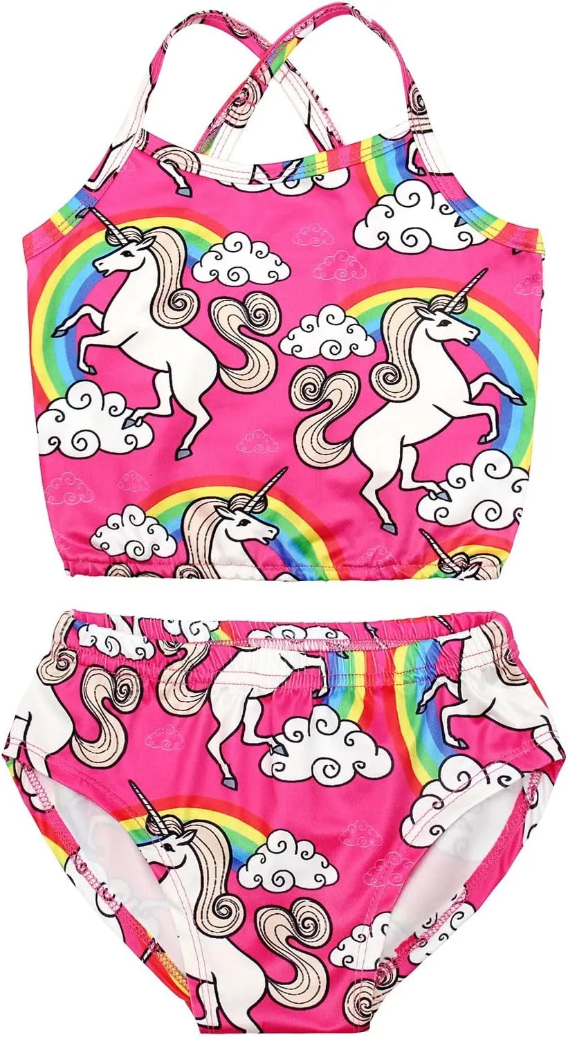 COTRIO Girls Swimsuit Rainbow Unicorn Tankini Swimwear Bathing Suit 2 Piece Beach Bikini for 2-10 Years Toddler Baby