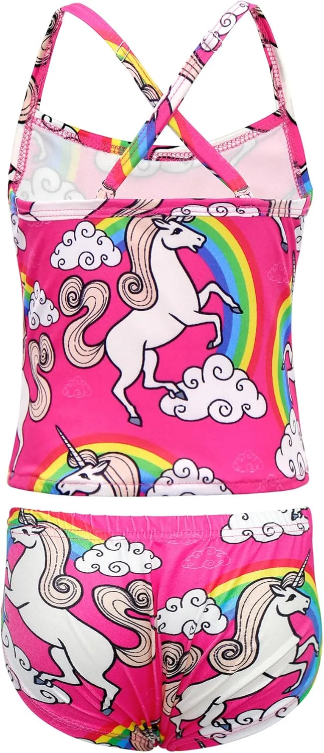 COTRIO Girls Swimsuit Rainbow Unicorn Tankini Swimwear Bathing Suit 2 Piece Beach Bikini for 2-10 Years Toddler Baby