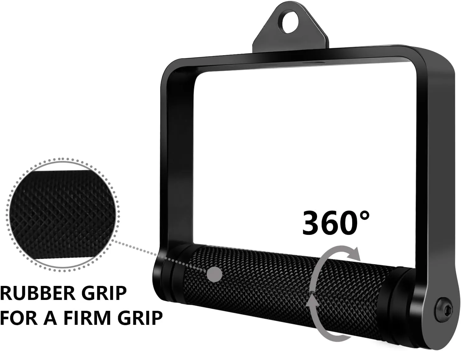 D Handle Cable Attachment for Weight Workout, Heavy Duty Steel with Non-Slip Rubber Grip (Black)