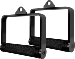 D Handle Cable Attachment for Weight Workout, Heavy Duty Steel with Non-Slip Rubber Grip (Black)