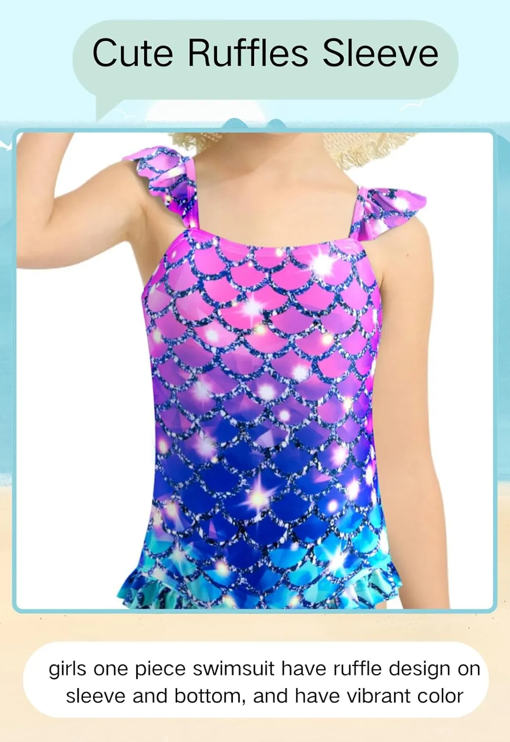 DAXIANG Girls One Piece Ruffle Strap Swimsuit Quick Dry Mermaid Swimwear Beach Sport Bathing Suit for Toddler Kids 4-11 Years