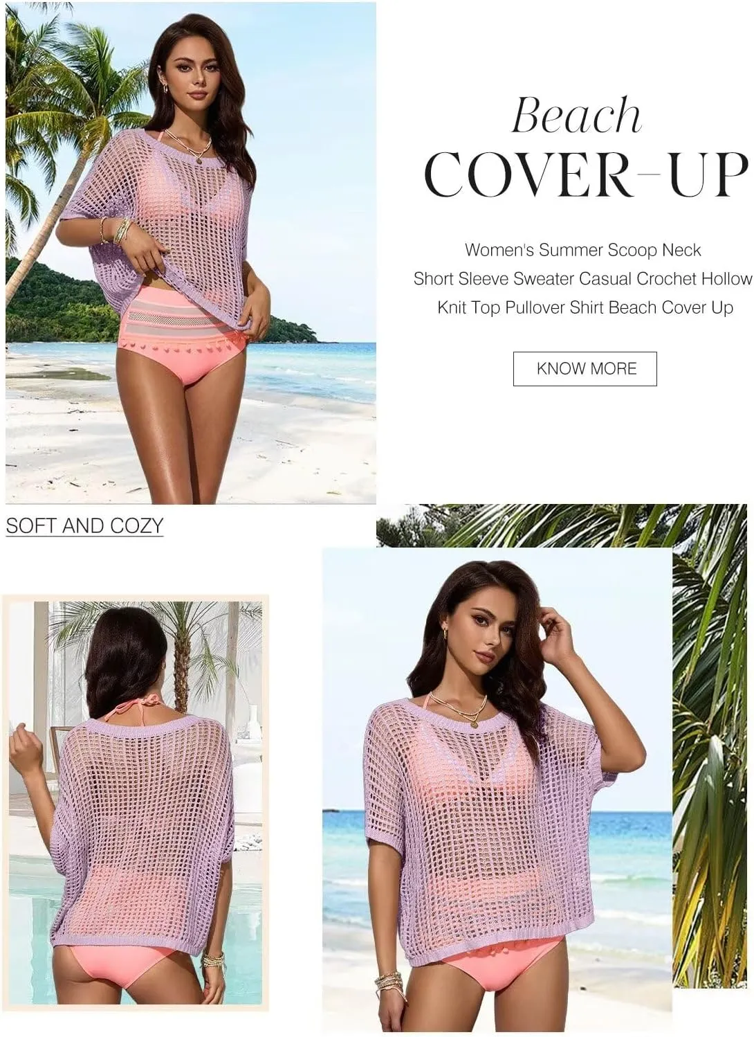 Dokotoo Womens Summer Scoop Neck Short Sleeve Sweater Casual Crochet Hollow Out Knit Tops Pullover Shirts Beach Coverup