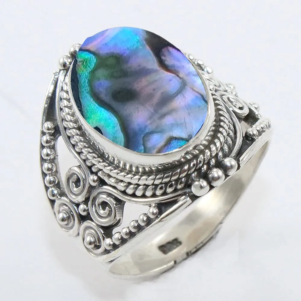 Fine Sterling Silver Ring For Women & Girls Abalone Shell Ring Sterling Silver Minimalist Ring Bezel Set Gemstone Ring