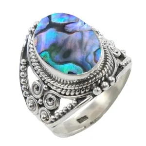 Fine Sterling Silver Ring For Women & Girls Abalone Shell Ring Sterling Silver Minimalist Ring Bezel Set Gemstone Ring