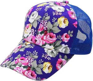 Floral Print Baseball Caps Hat,Flower Casual Fishing Sun Hat Mesh Back for Men Women Girls Adjustable