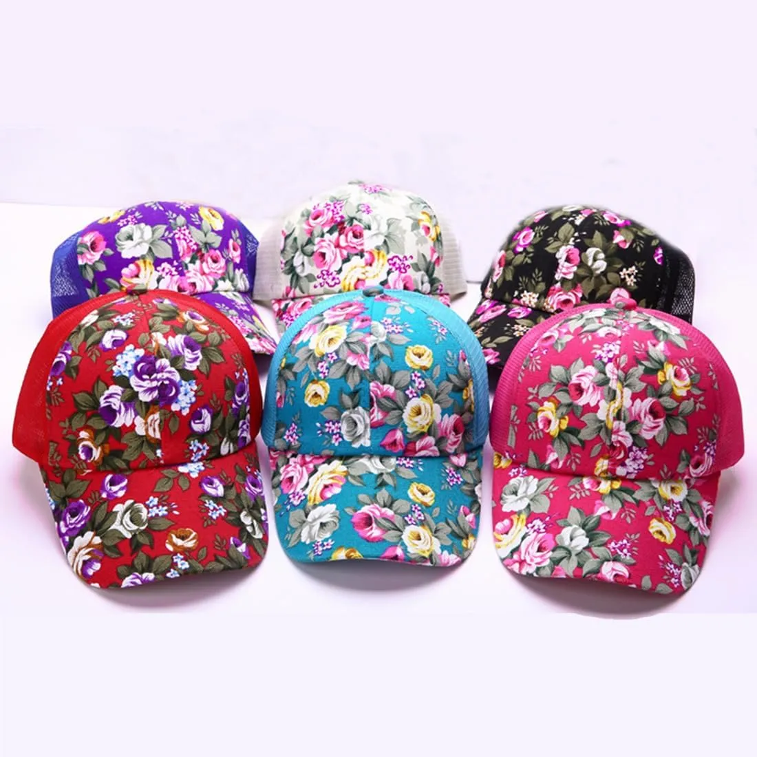Floral Print Baseball Caps Hat,Flower Casual Fishing Sun Hat Mesh Back for Men Women Girls Adjustable