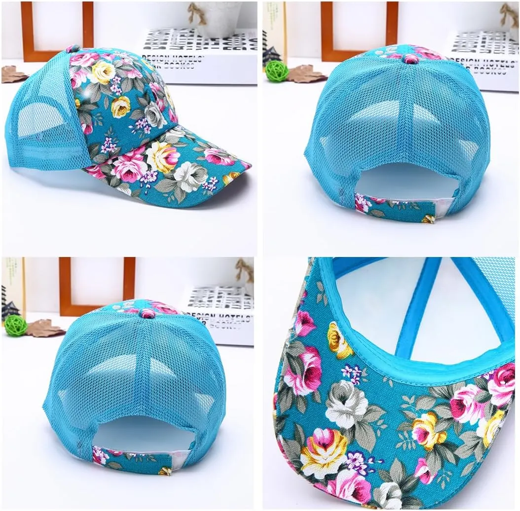Floral Print Baseball Caps Hat,Flower Casual Fishing Sun Hat Mesh Back for Men Women Girls Adjustable