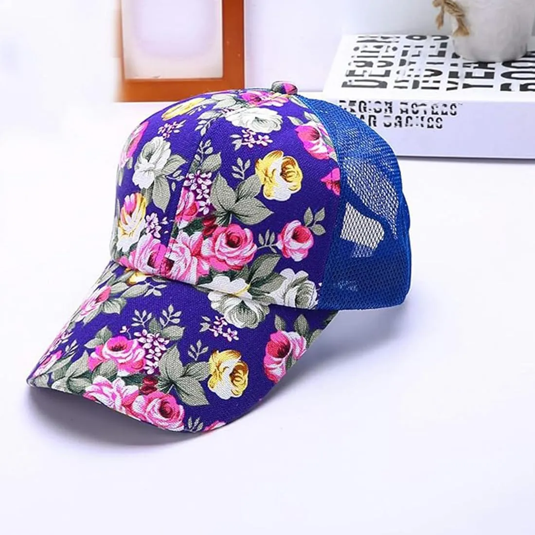 Floral Print Baseball Caps Hat,Flower Casual Fishing Sun Hat Mesh Back for Men Women Girls Adjustable