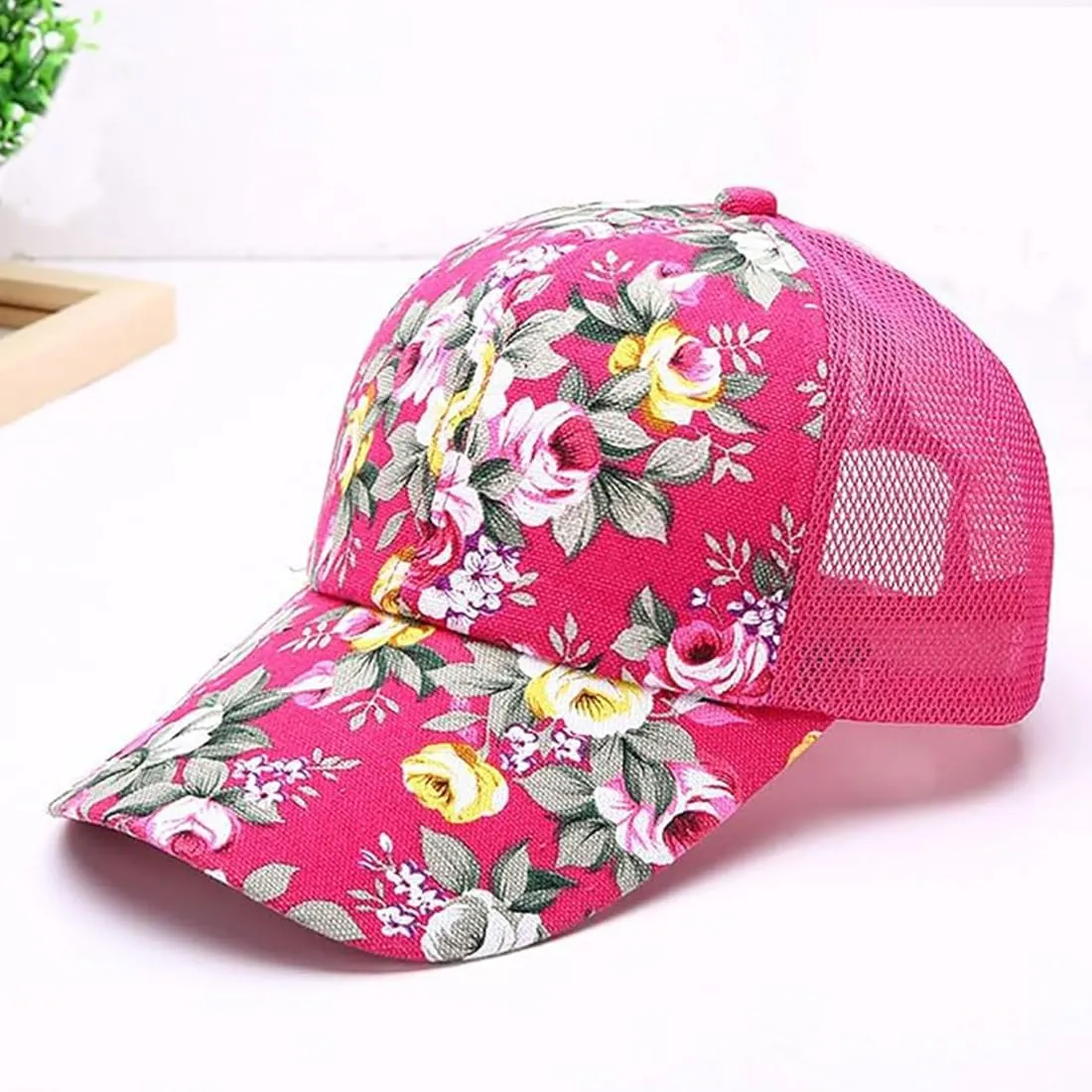 Floral Print Baseball Caps Hat,Flower Casual Fishing Sun Hat Mesh Back for Men Women Girls Adjustable