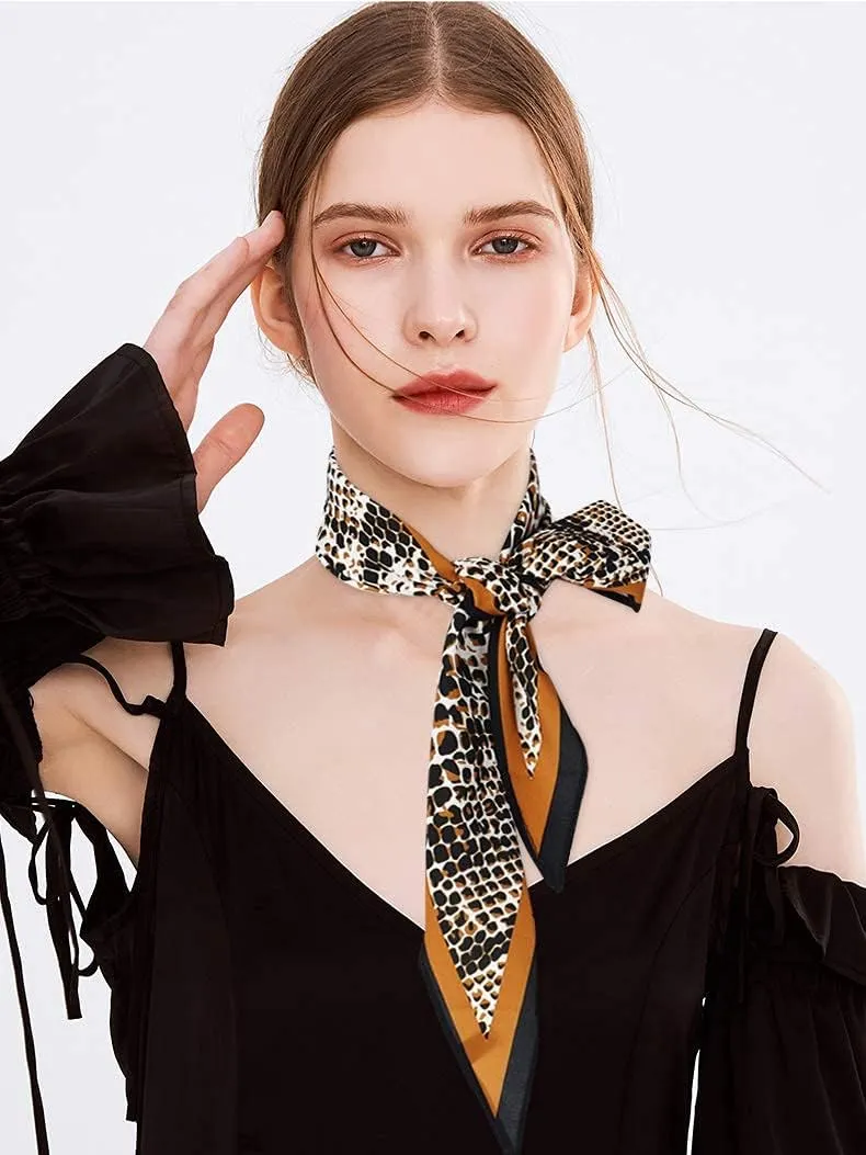 GERINLY Silk Hair Scarf Animal Print Leopard Neck Scarf Spring Neckerchief for Women