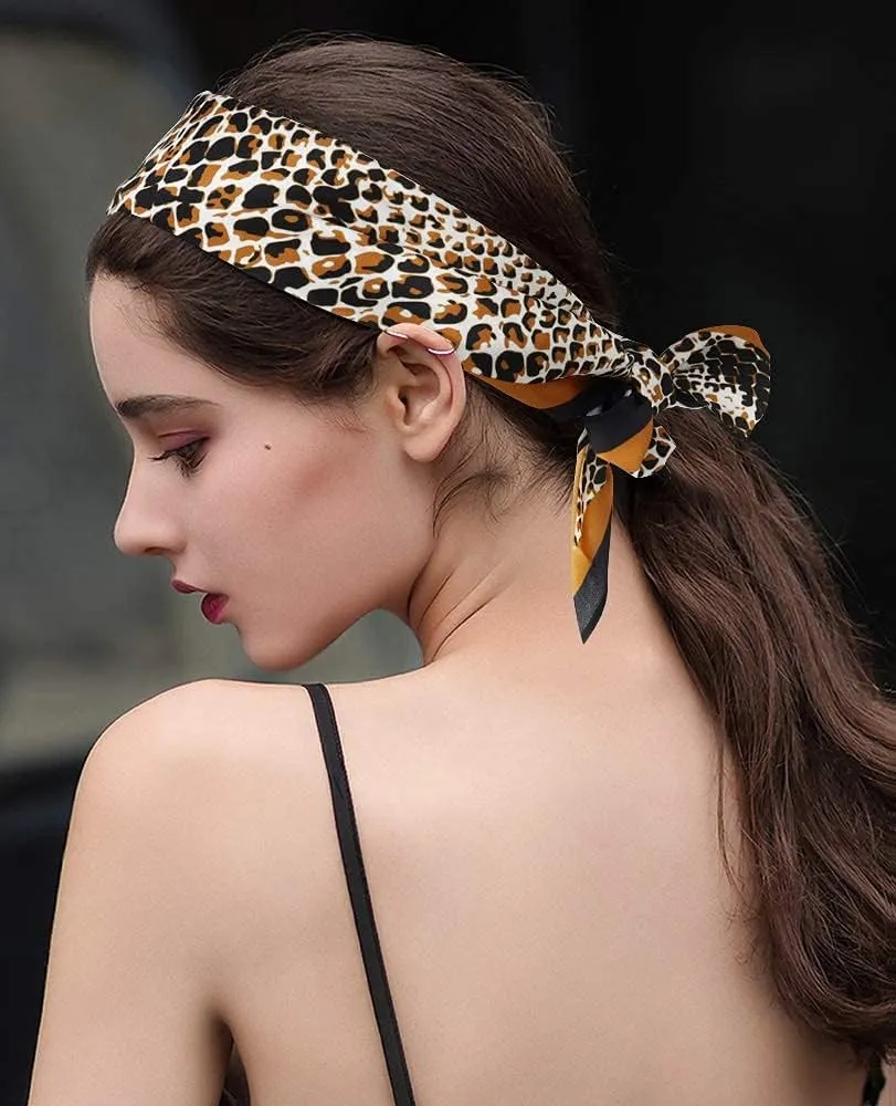 GERINLY Silk Hair Scarf Animal Print Leopard Neck Scarf Spring Neckerchief for Women