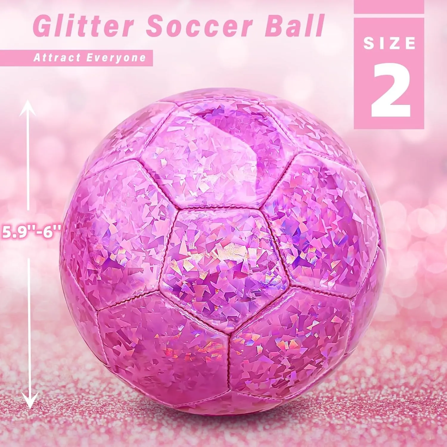 Glitter Pink Soccer Ball - Size 2, Sparkly Kids' Recreation Ball for Girls