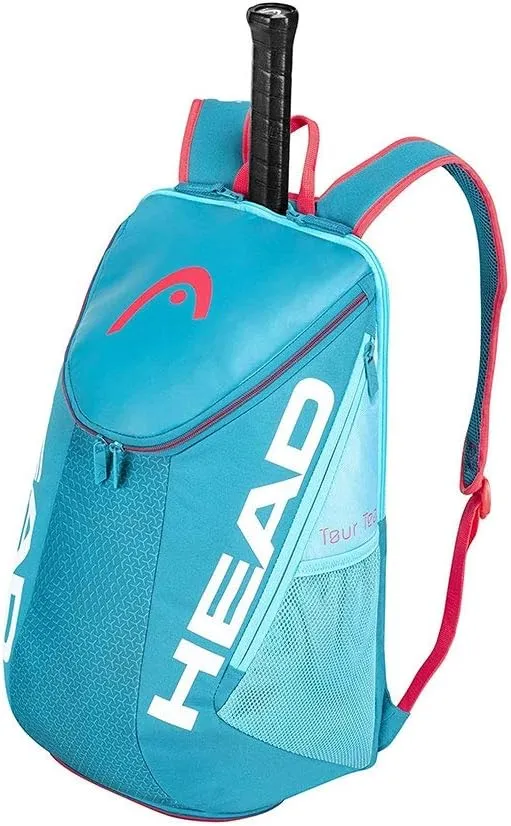 HEAD Tour Team Tennis Backpack 2 Racquet Carrying Bag w/Padded Shoulder Straps & Shoe Compartment - Blue/Pink