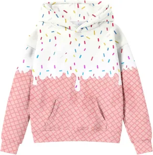 Ice Cream Hoodies for Teen Girls Cute Preppy Ice Cream Drip Sweatshirts Pocket Oversized Long Sleeve Pullover Tops 2-12 Years