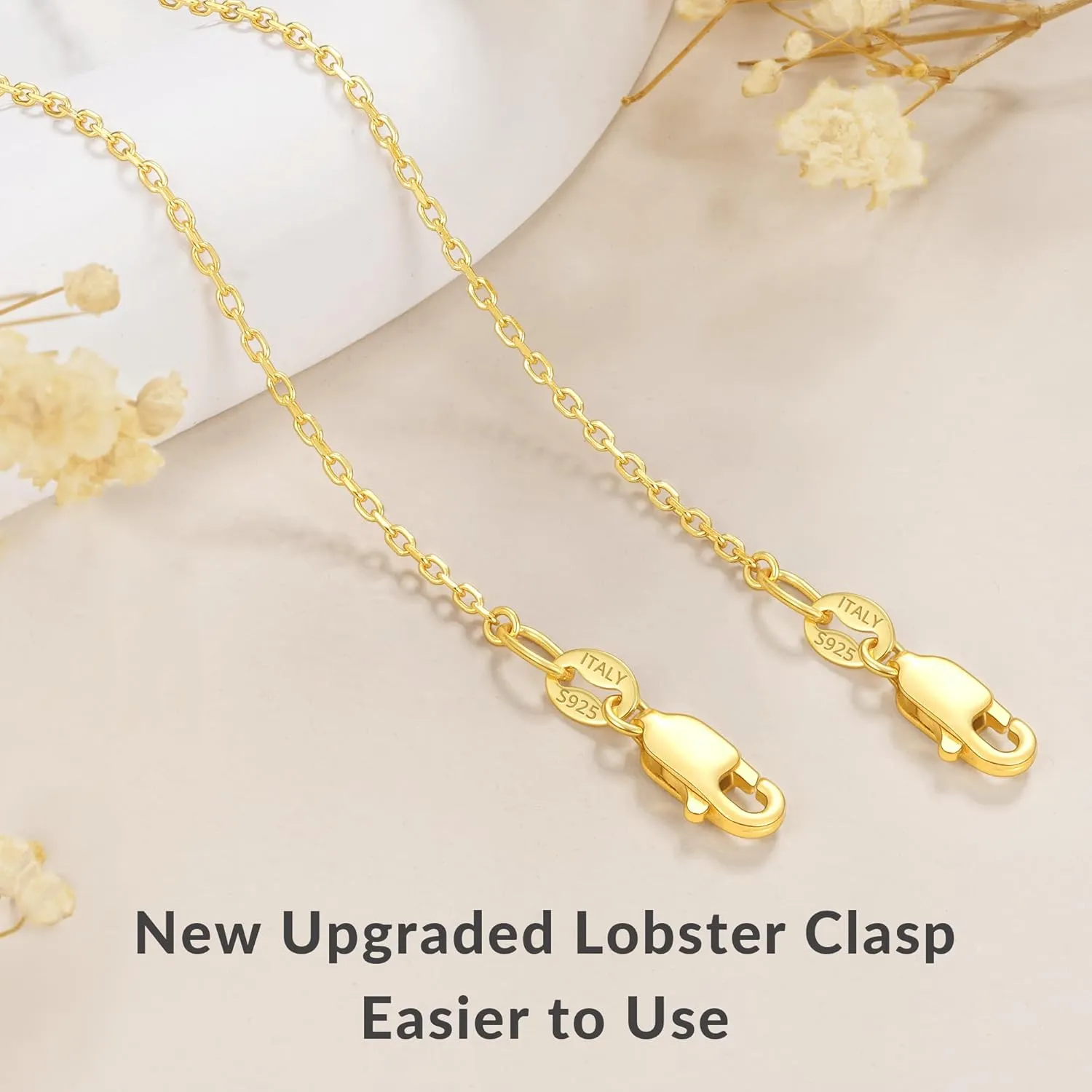 Jewlpire Solid 18k Gold Over 925 Sterling Silver Chain Necklace for Women, 1.2mm Cable Chain Necklace Thin & Dainty & Sturdy Women's Chain Necklaces 14/16/17/18/20/22/24 Inch