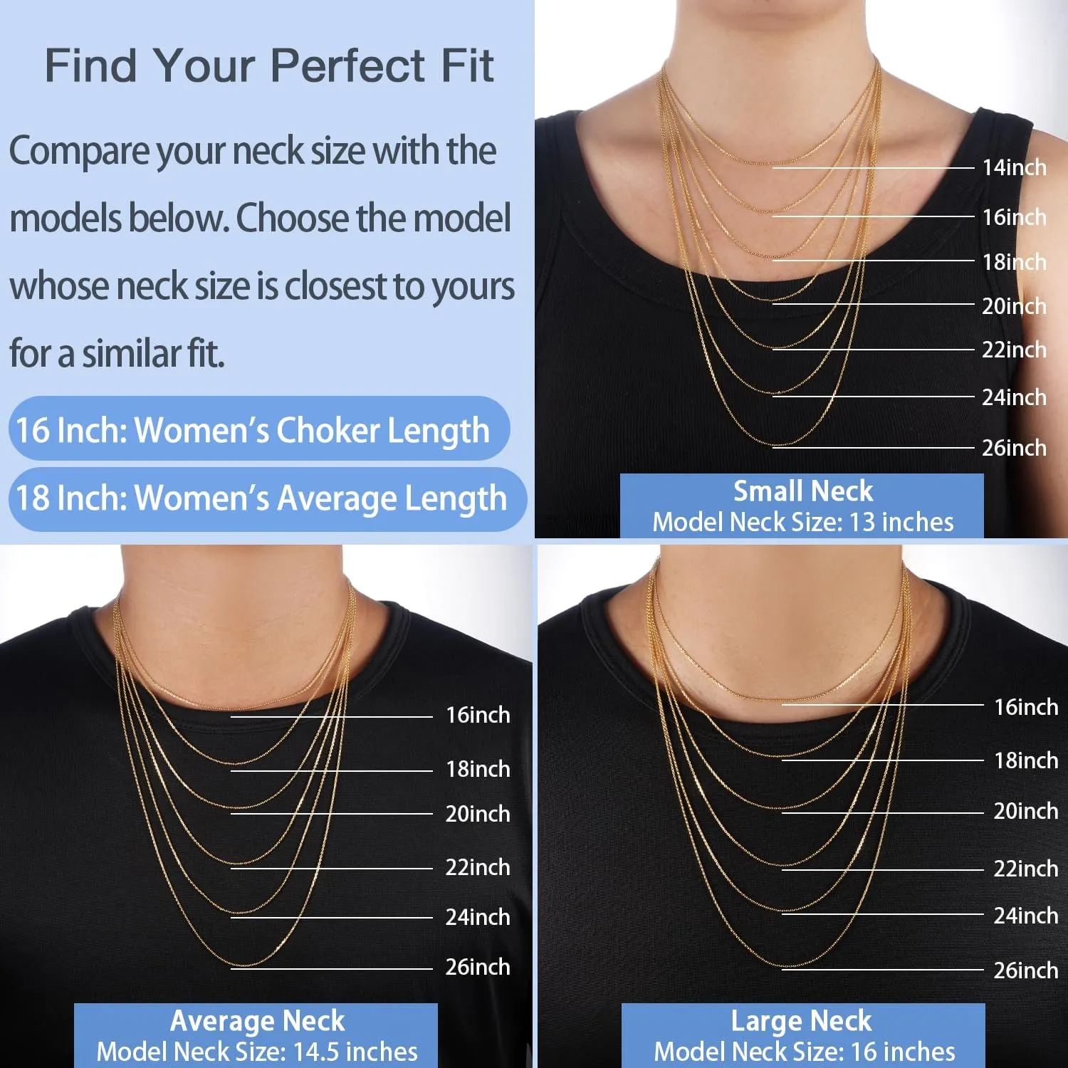 Jewlpire Solid 18k Gold Over 925 Sterling Silver Chain Necklace for Women, 1.2mm Cable Chain Necklace Thin & Dainty & Sturdy Women's Chain Necklaces 14/16/17/18/20/22/24 Inch