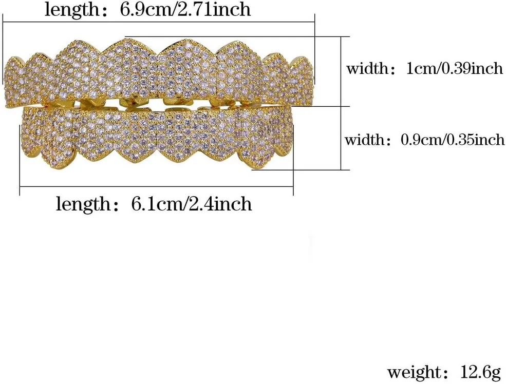 JINAO Grillz Gold Grills for Your Teeth Fake Teeth 18K Gold Plated Iced out 8 Top Teeth 8 Bottom Tooth Grillz for Men Women Hip Hop Rapper Costume