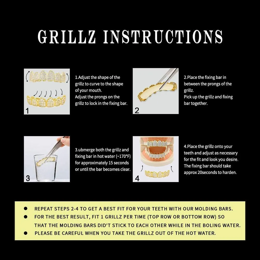 JINAO Grillz Gold Grills for Your Teeth Fake Teeth 18K Gold Plated Iced out 8 Top Teeth 8 Bottom Tooth Grillz for Men Women Hip Hop Rapper Costume