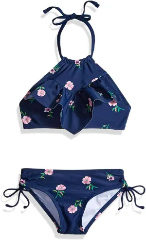 Kanu Surf Girls' Morgan Ruffle Halter Bikini 2-Piece Swimsuit, Pink, 2t