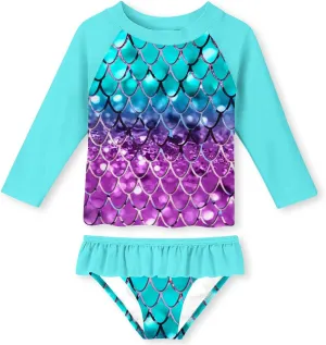 Lovekider Little Girls Swimsuits Two Pieces Swimwears Rash Guard Set Long Sleeve UPF50  Bathing Suit for Beach 2-10T
