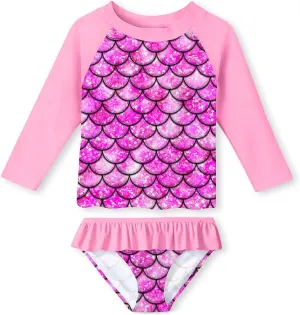 Lovekider Little Girls Swimsuits Two Pieces Swimwears Rash Guard Set Long Sleeve UPF50  Bathing Suit for Beach 2-10T