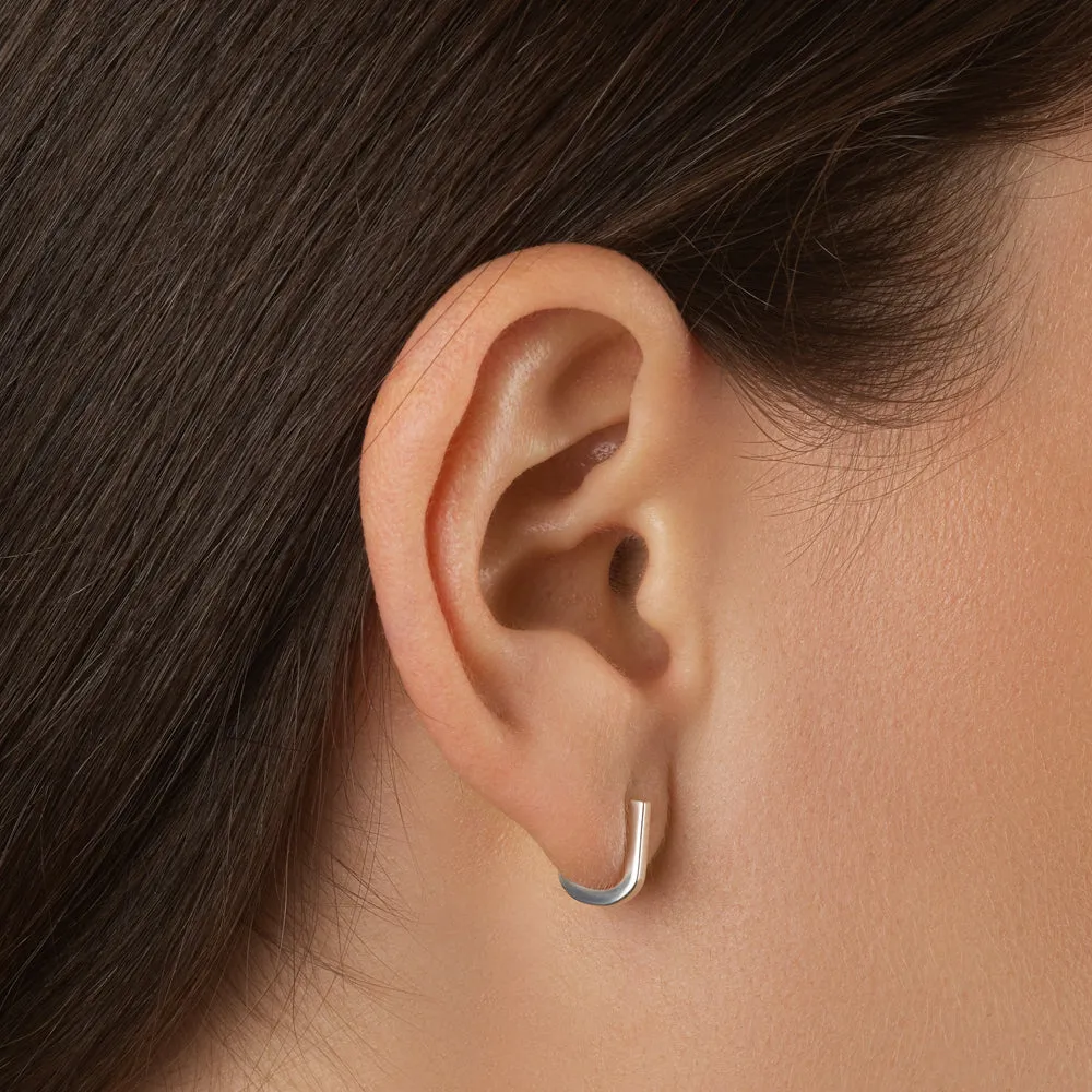 Mini Charm Paperclip Huggie Earrings in Silver