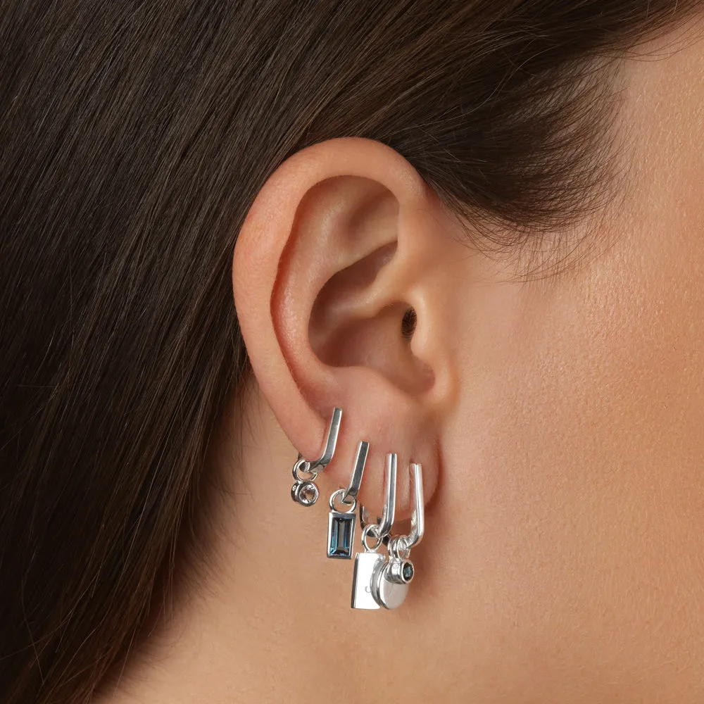 Mini Charm Paperclip Huggie Earrings in Silver